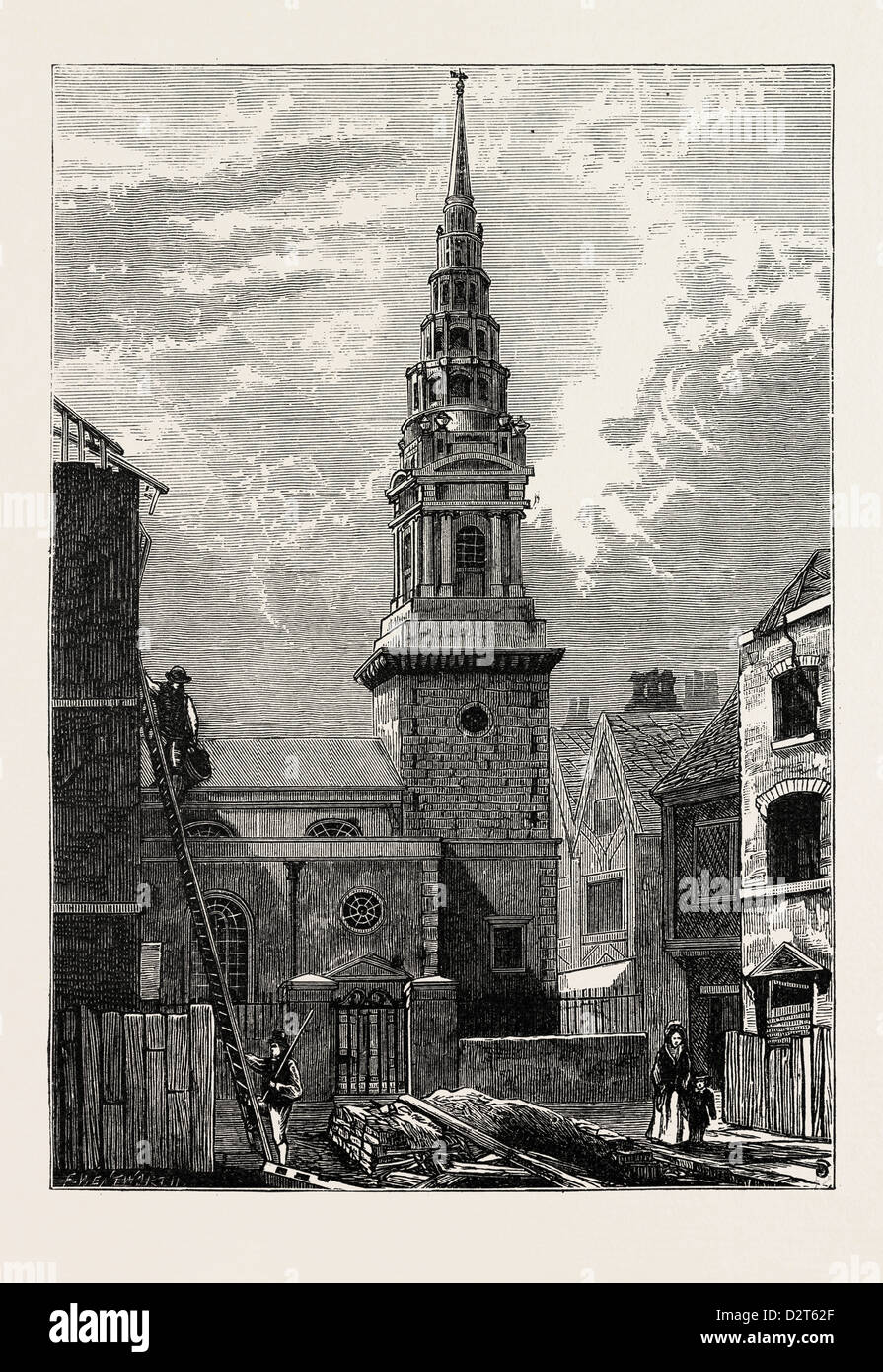 ST. BRIDE'S CHURCH FLEET STREET 1824 LONDON Stock Photo