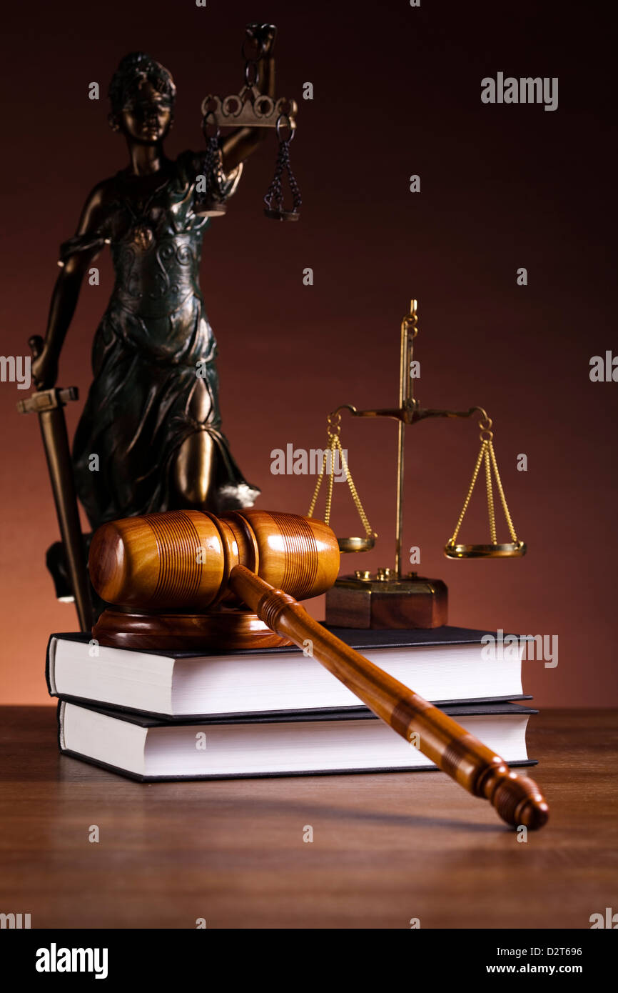 Wooden gavel barrister and statue of lady justice,justice concept Stock Photo