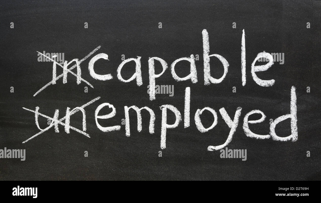 change your way of thinking to be employed concept handwritten on the school blackboard Stock Photo