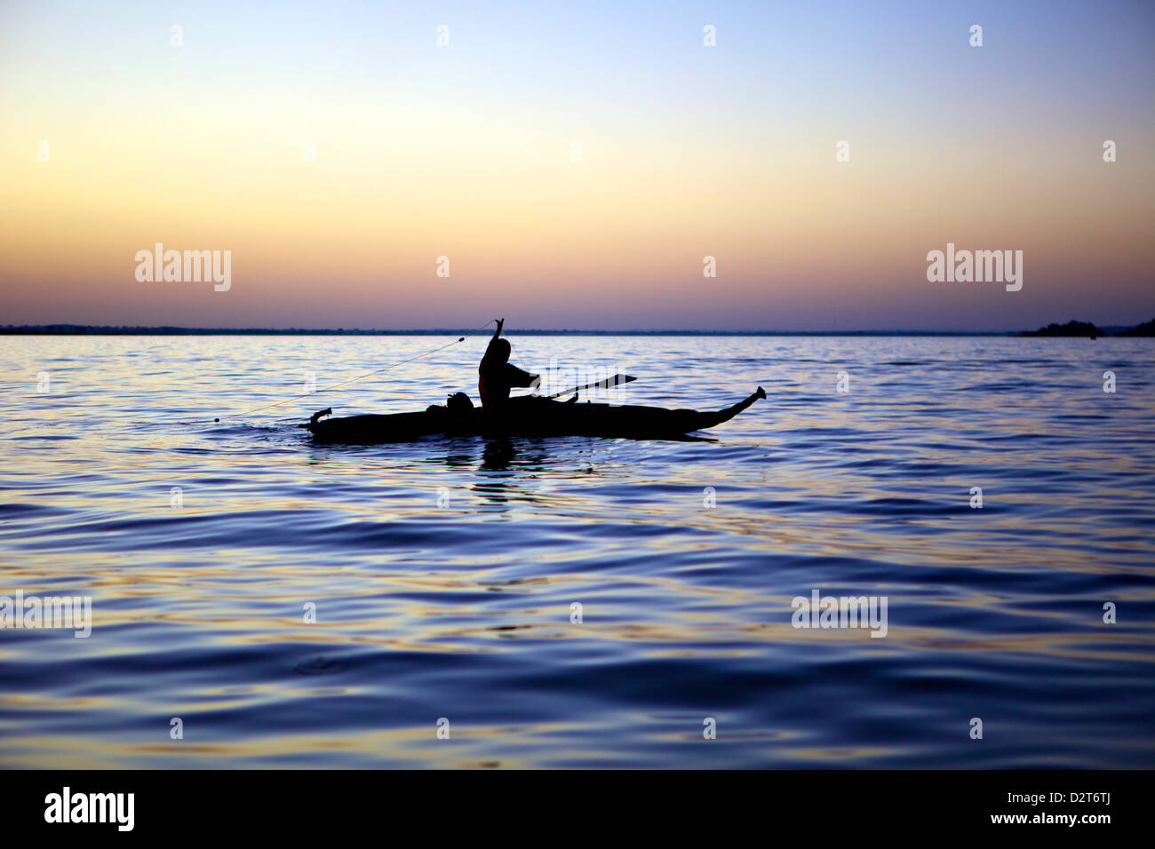 Fisherman in a papyrus boat, Lake Tana, Ethiopia, Africa Stock Photo