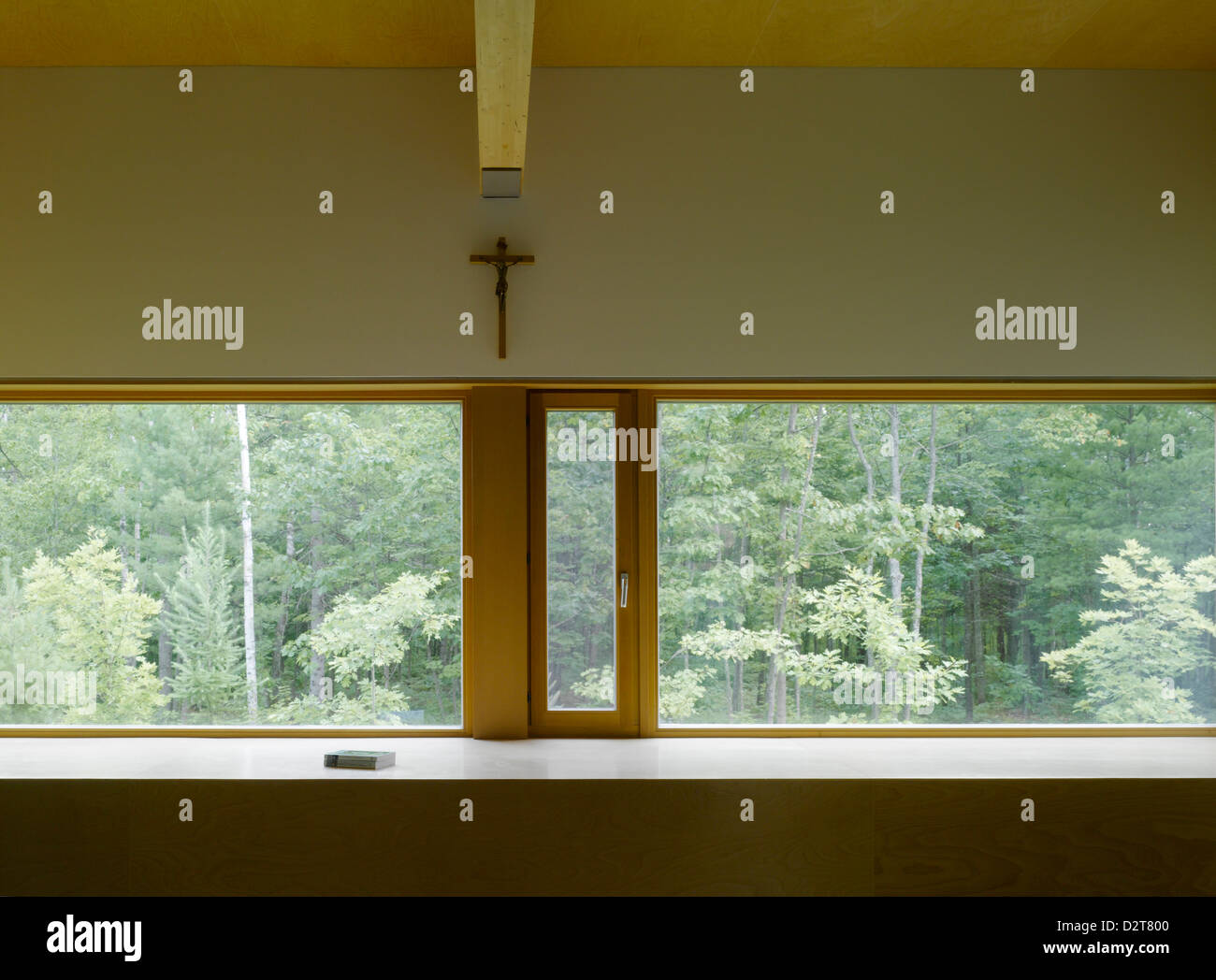 Abbaye val Notre Dame, St Jean de Martha, Canada. Architect: Pierre Thibault, 2010. View to forest. Stock Photo