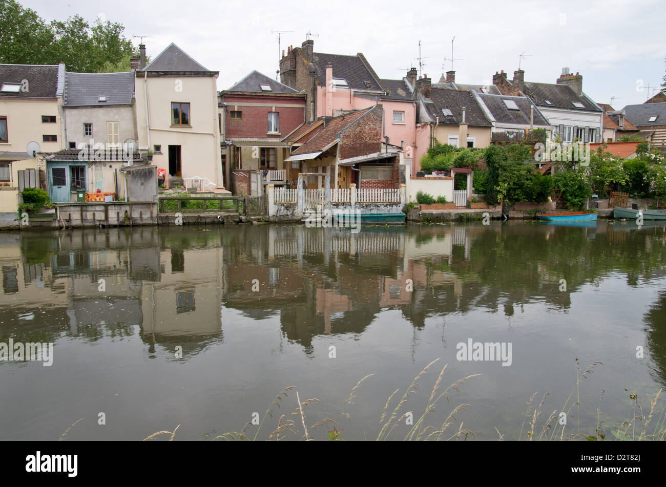 Amiens houses  bordering the river Somme Stock Photo