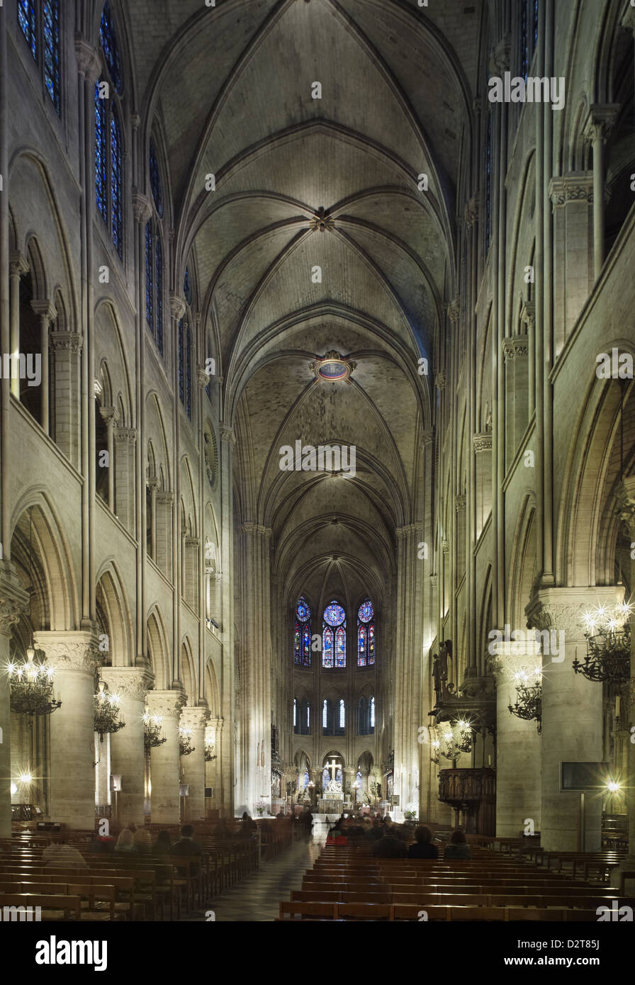 Note Dame Cathedral, Paris nave Stock Photo