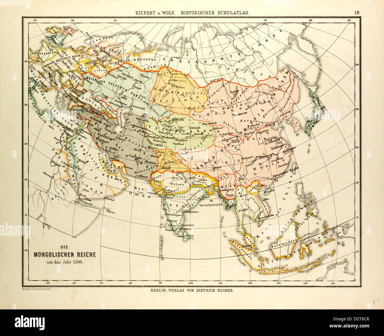 MAP OF THE MONGOLIAN EMPIRE IN 1300 Stock Photo