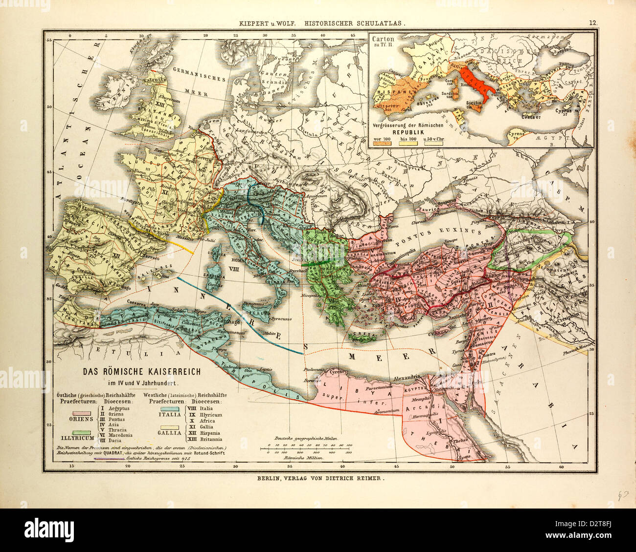 MAP OF THE ROMAN EMPIRE IN THE 4TH AND 5TH CENTURIES A.D Stock Photo