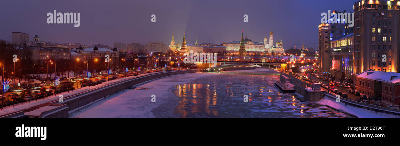 Panoramic view of Moscow river and Moscow Kremlin Stock Photo