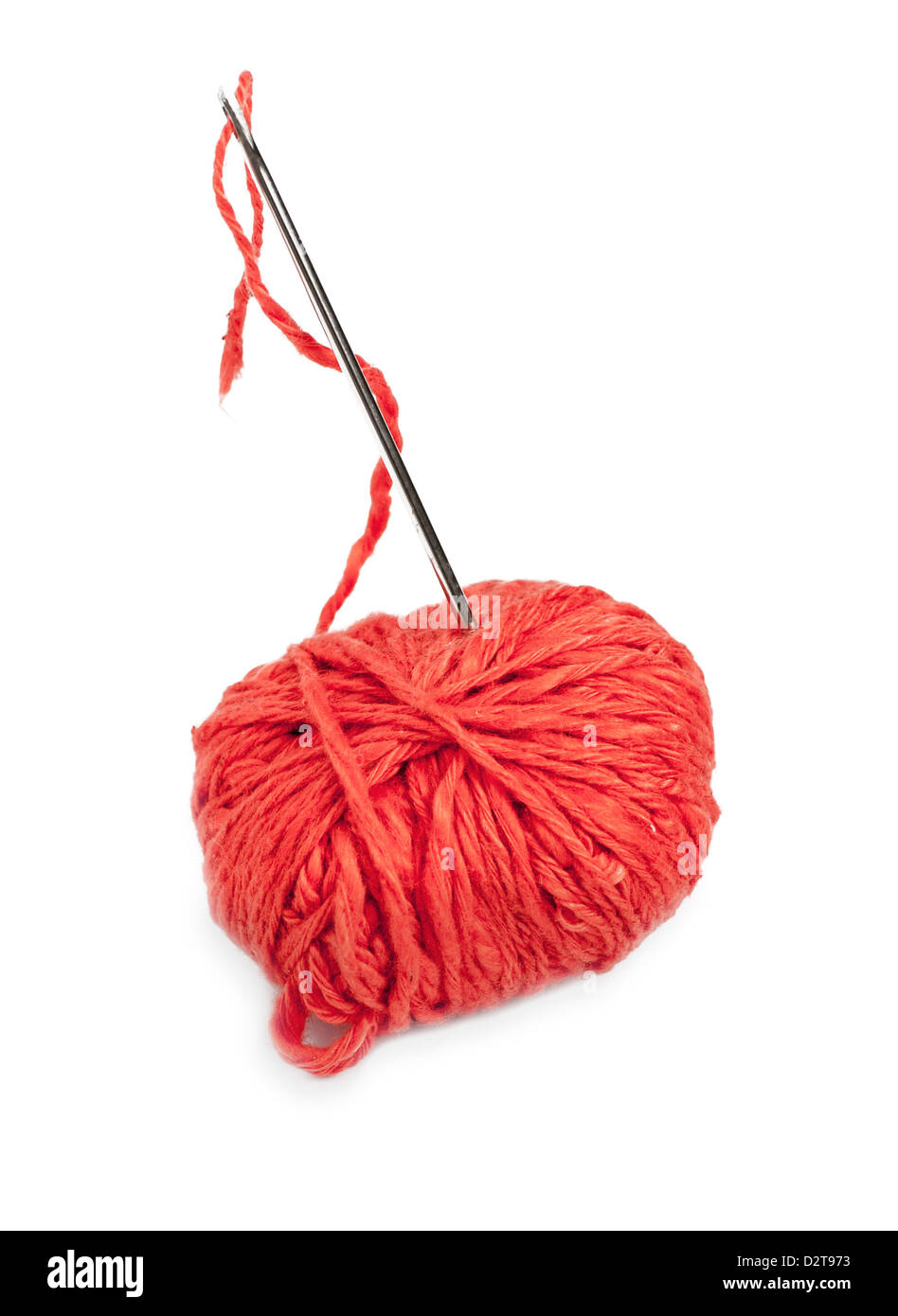 Red thread ball and needle with pink thread isolated on white Stock Photo