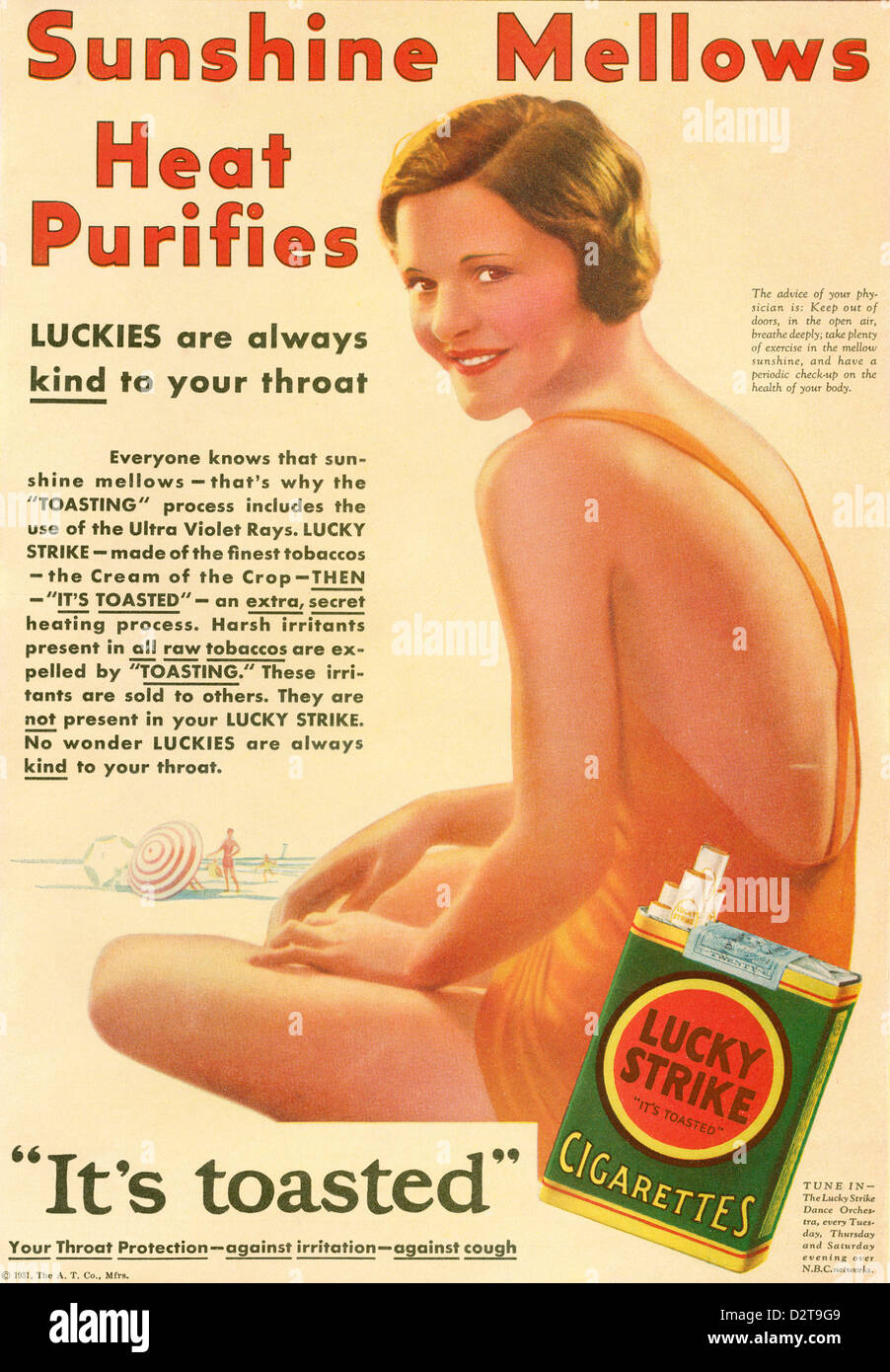 A 1930's advertisement for Lucky Strike cigarettes. Stock Photo