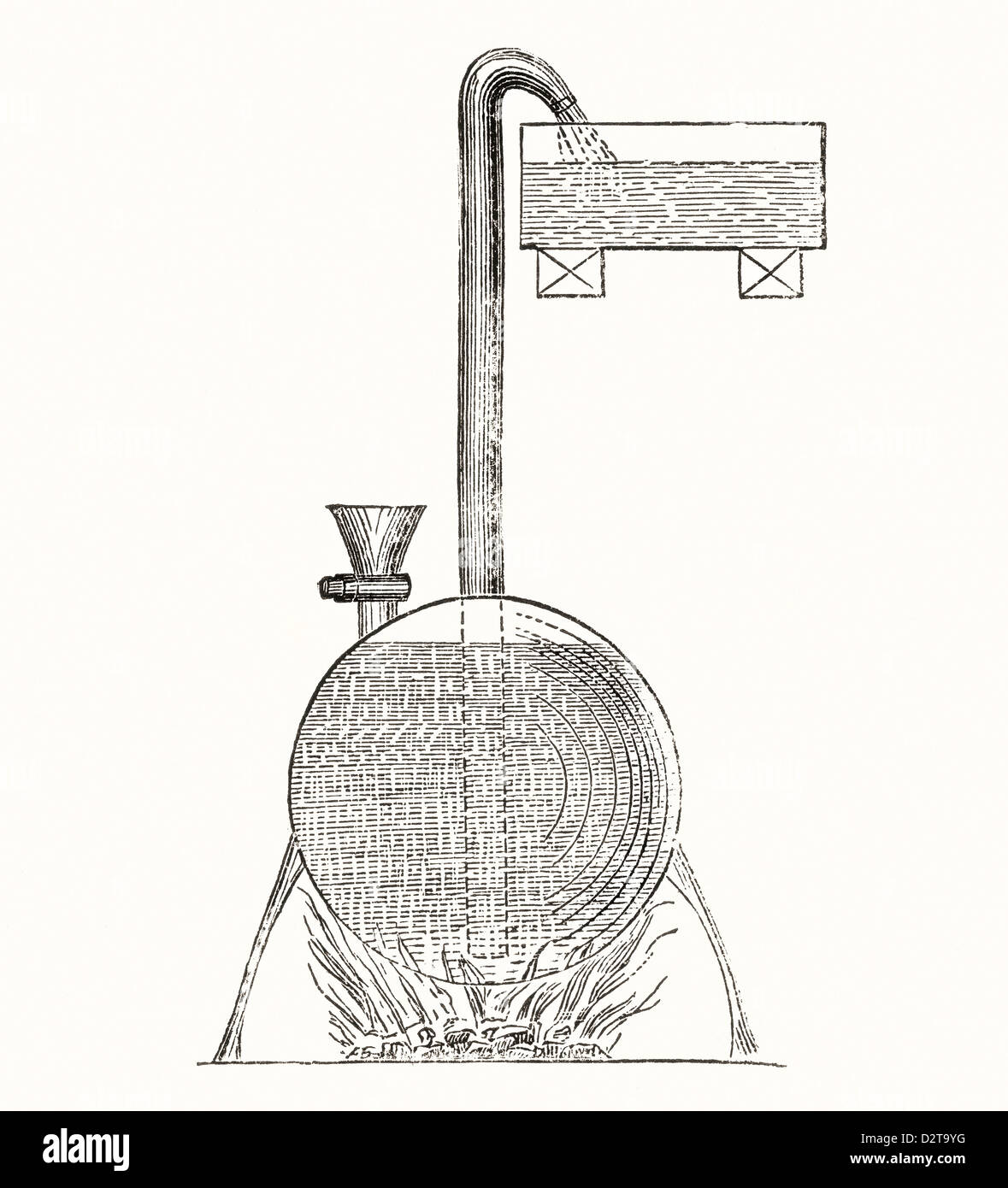 A steam apparatus invented by Salomon de Caus c.1614. Stock Photo