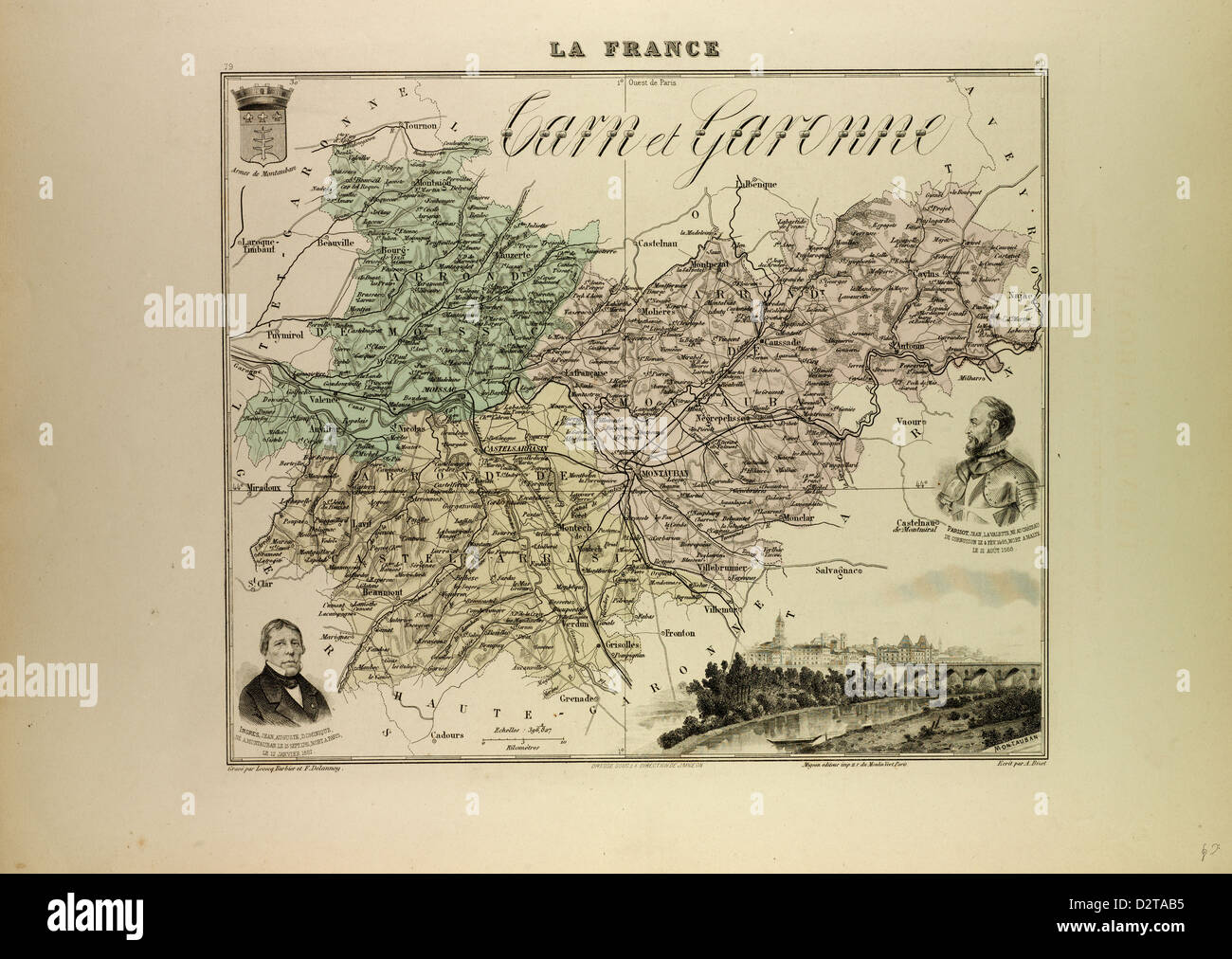 MAP OF GARN AND GARONNE 1896 FRANCE Stock Photo