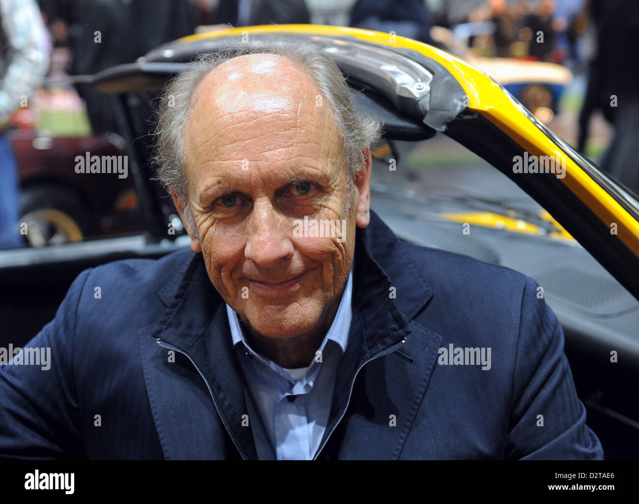 German racing Hans-Joachim Stuck sits in a Porsche 911 Targa from 1972 as honorary guest of the at the Bremen Classic Motorshow in Bremen, Germany, 01 February 2013. This year's motto of the oldtimer trade show, which will take place from 01 till 03 February 2013, is 'Races and Rallye: The Wild Years'. Photo: INGO WAGNER Stock Photo