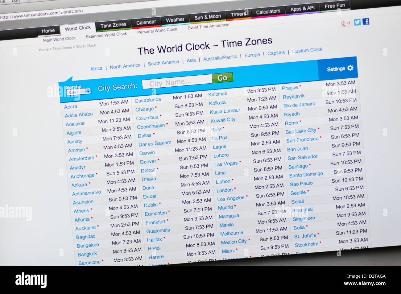 World Clock website Stock Photo