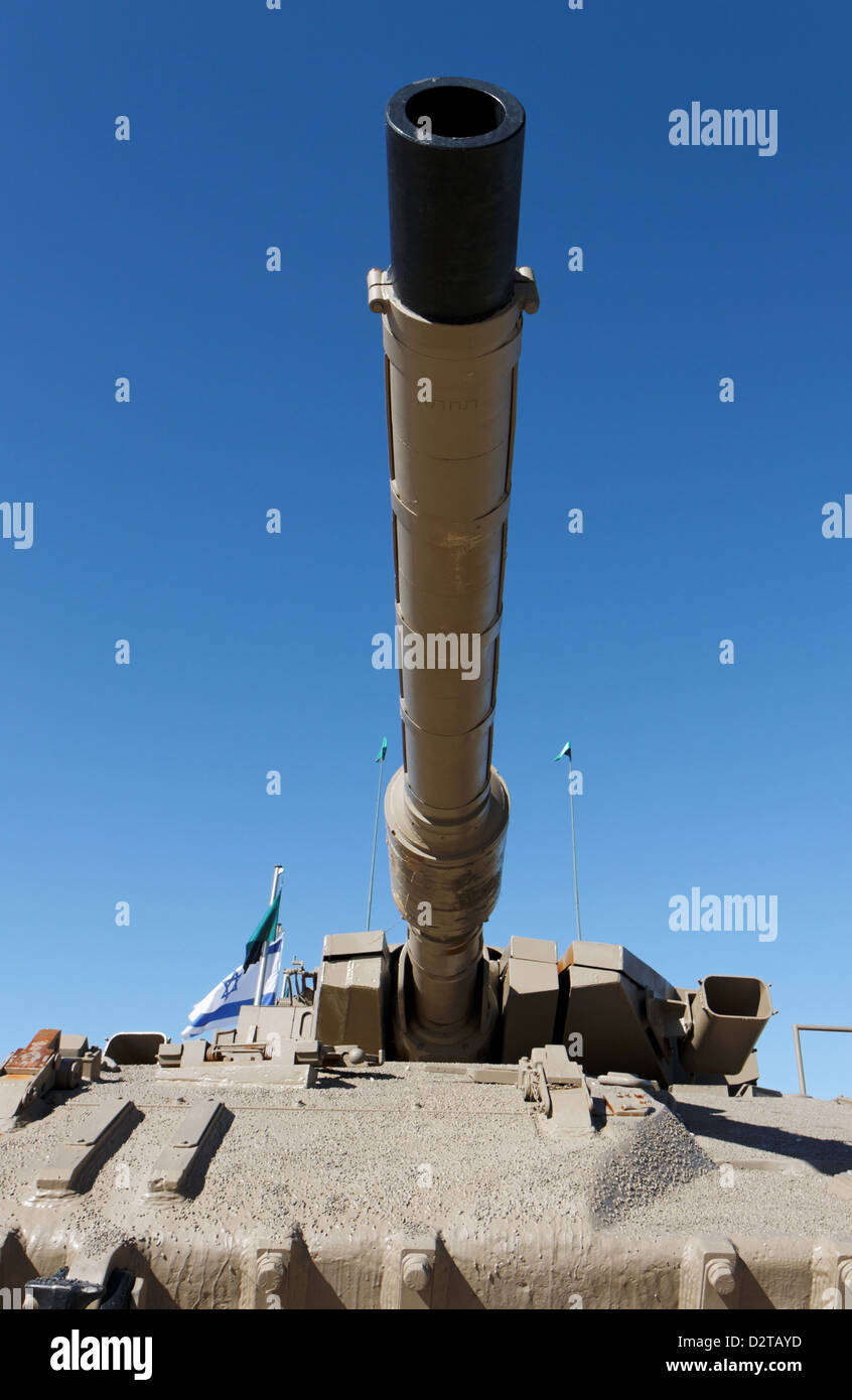 Gun barrel of Israeli Merkava Mark IV tank in Latrun Armored Corps museum Stock Photo