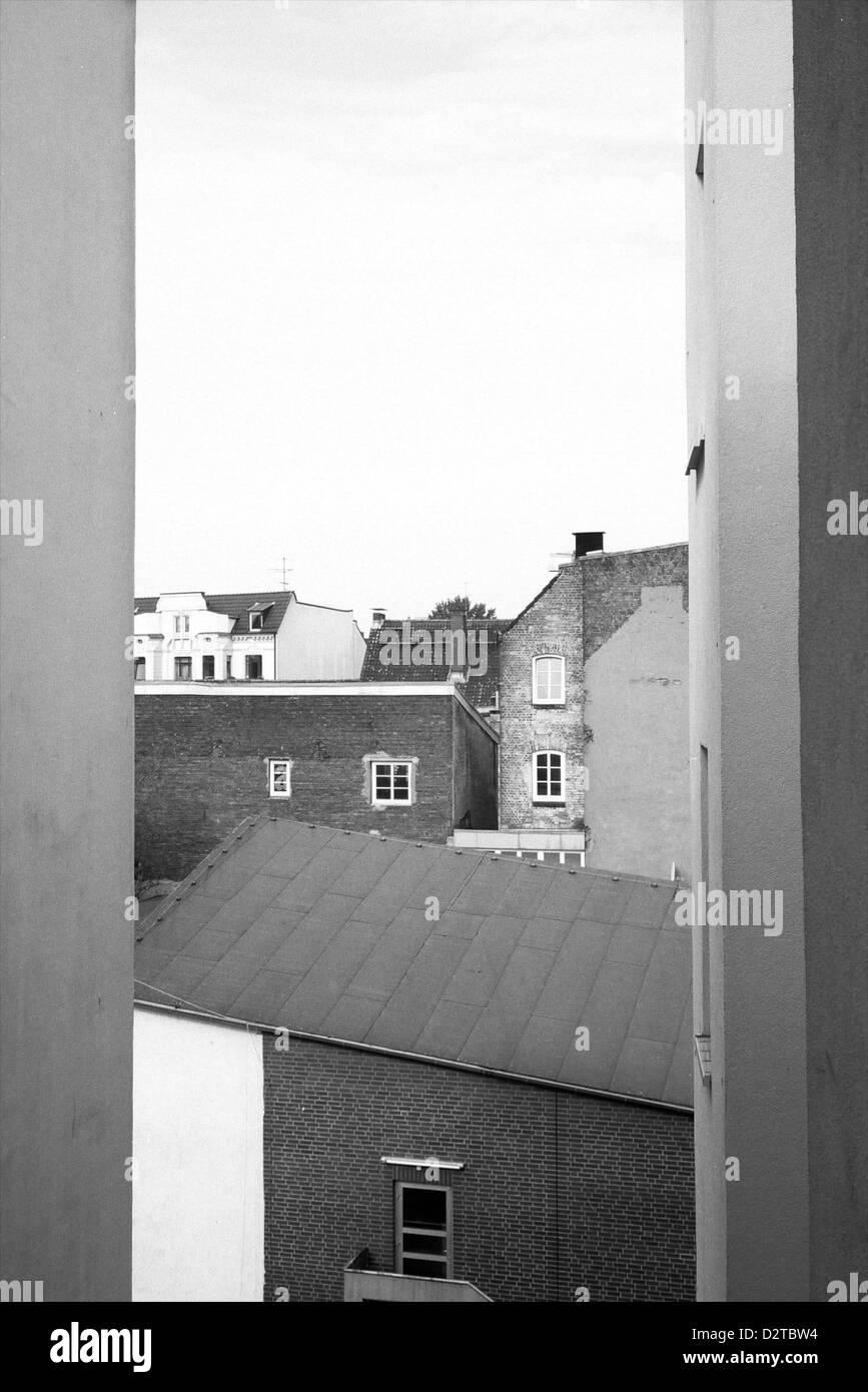 View out the back window of a residential building on the Reeperbahn in Hamburg, Germany. Stock Photo