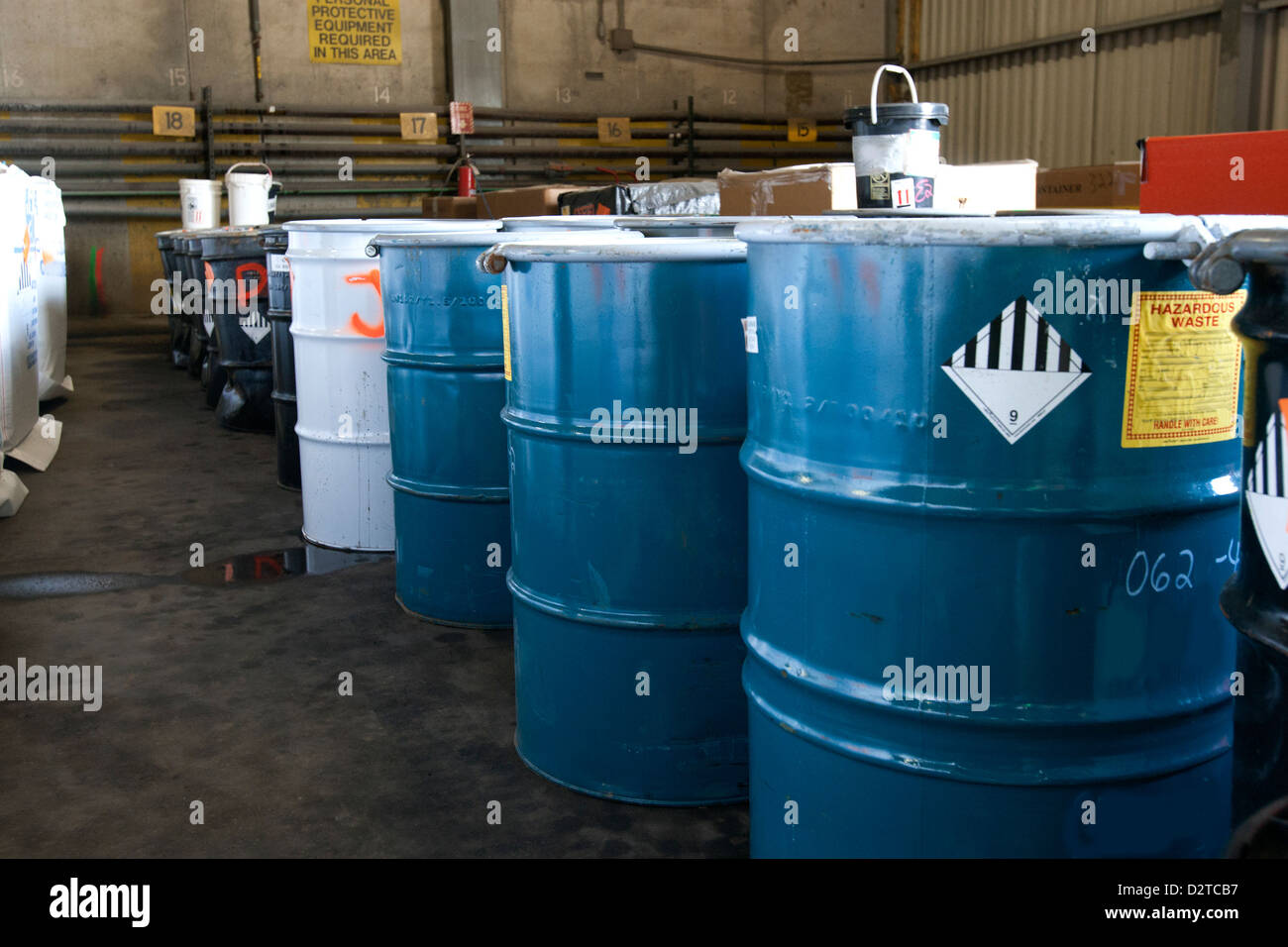Industrial barrels holding toxic waste Stock Photo