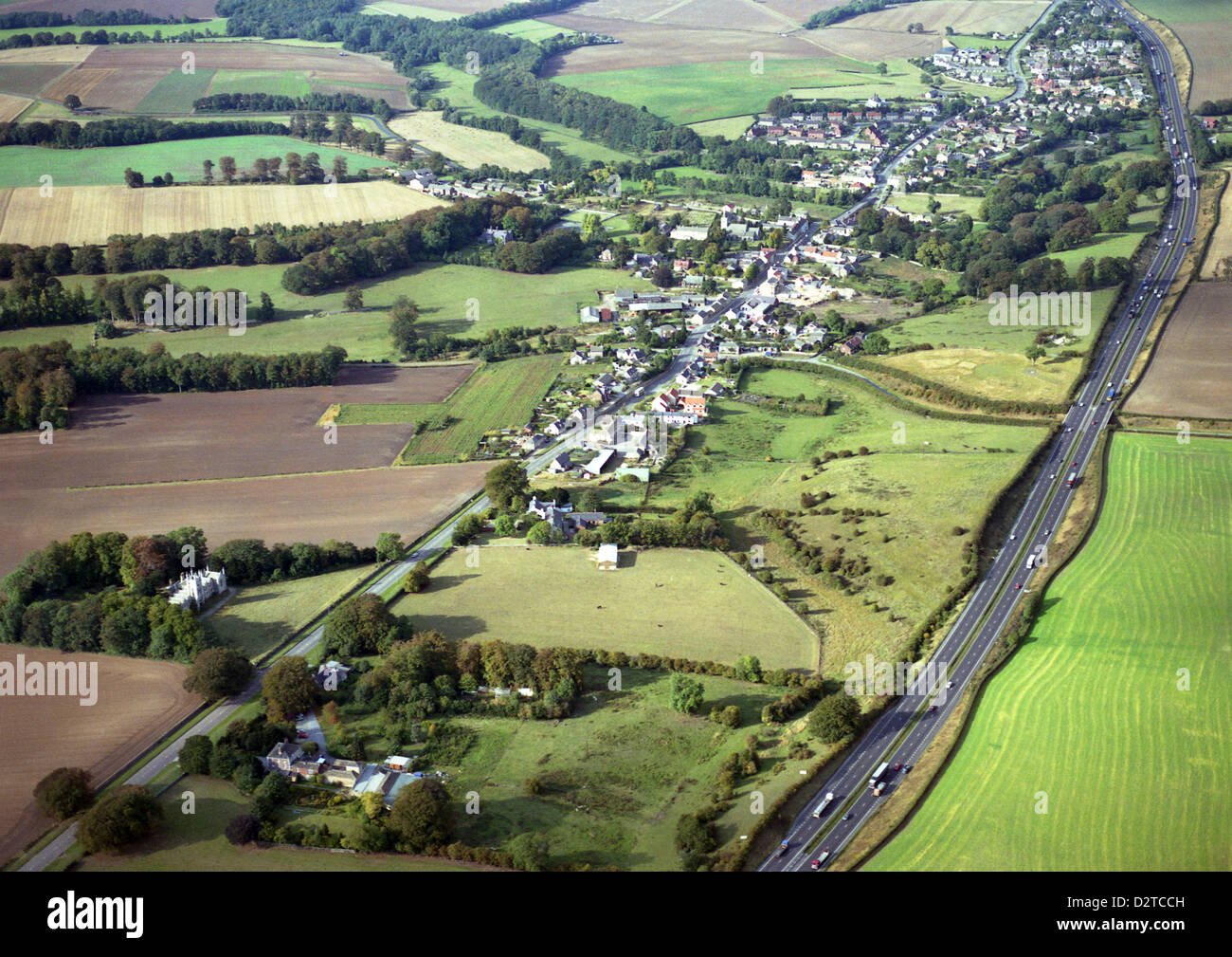 Aerial view of Aberford village near Leeds, West Yorkshire. The