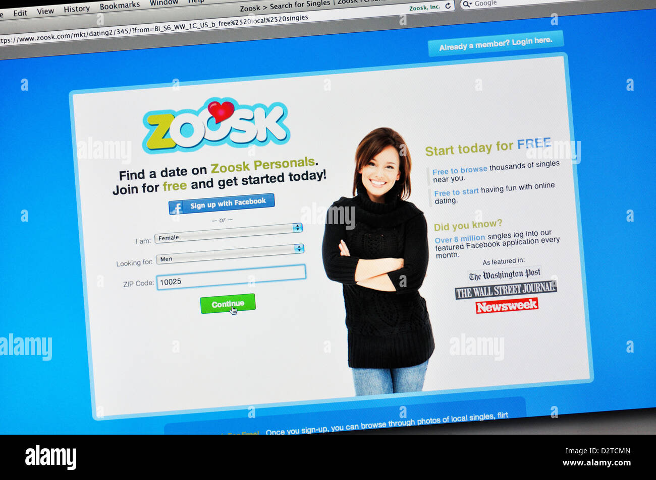Zoosk online dating website Stock Photo
