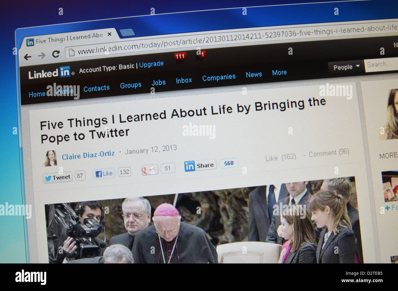 Linkedin.com pope blog website screenshot Stock Photo