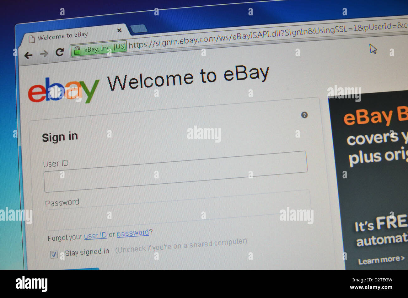 Ebay sign in page website screenshot Stock Photo