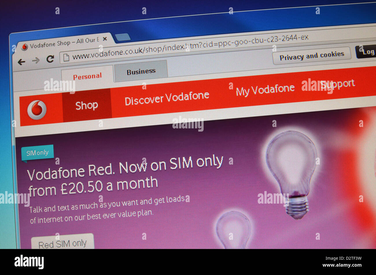 Vodafone.co.uk website screenshot Stock Photo