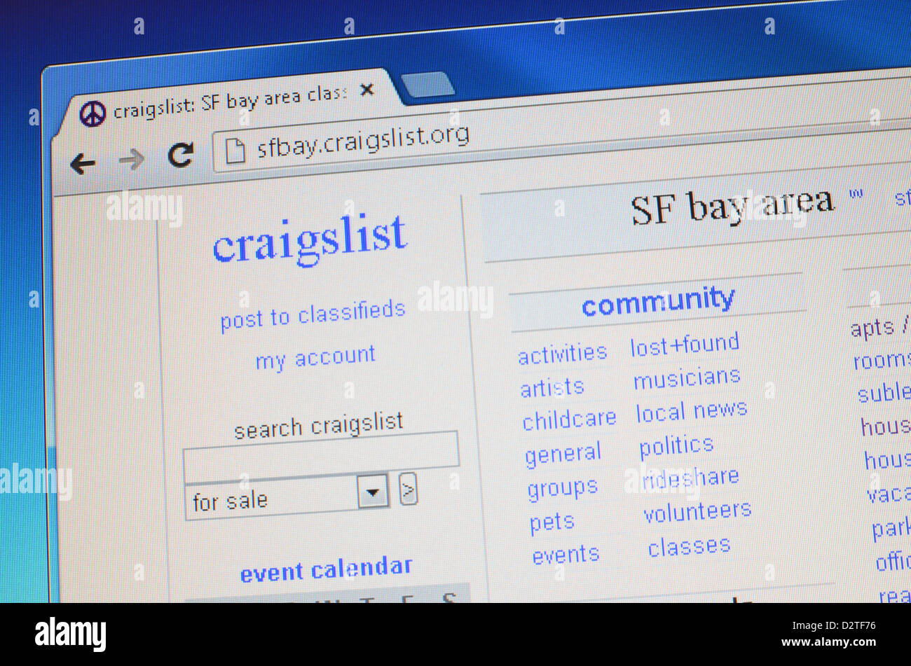 Craigslist sf website screenshot Stock Photo