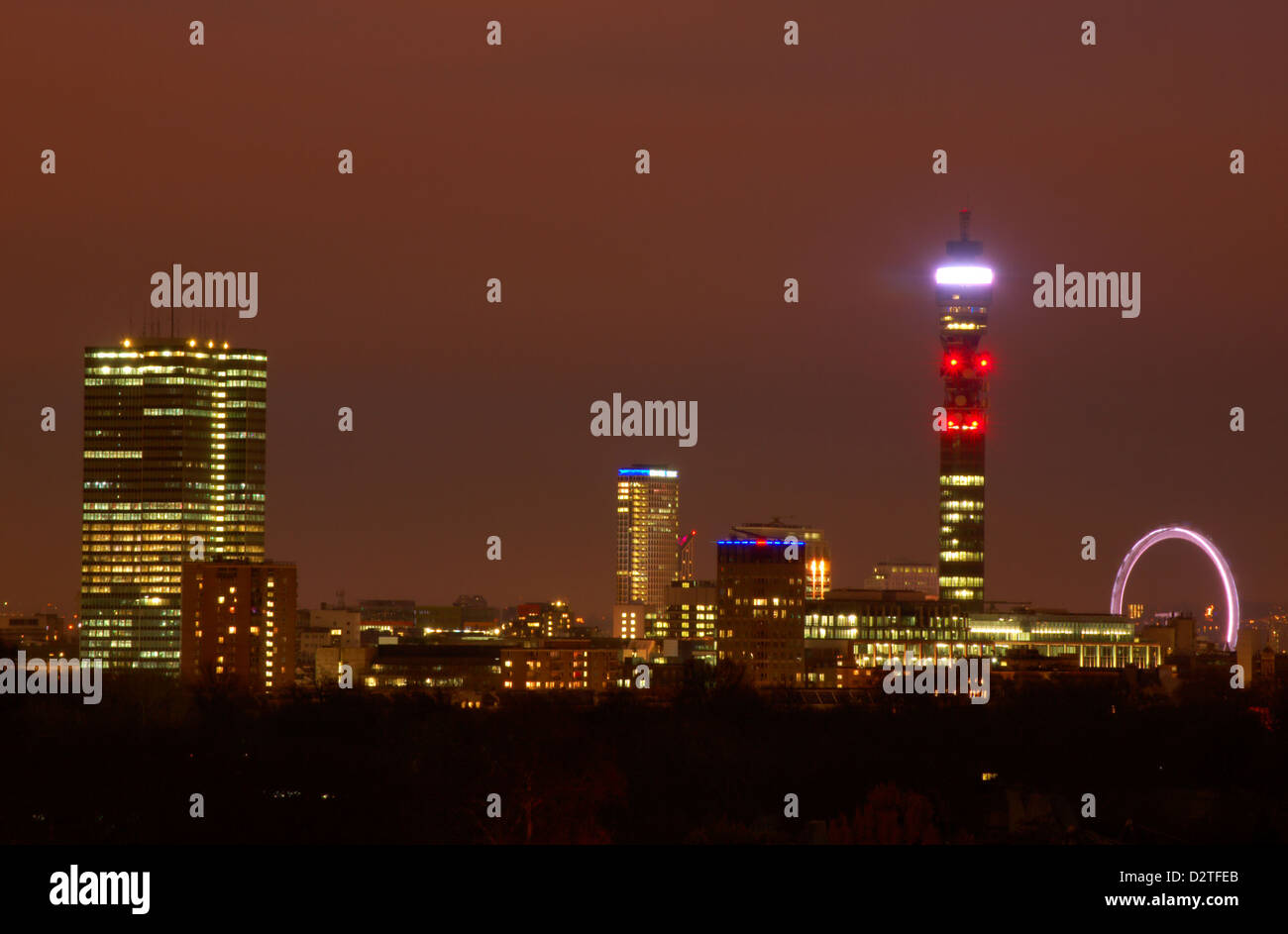 The Tower ar night from Primrose Hill in London, England Stock