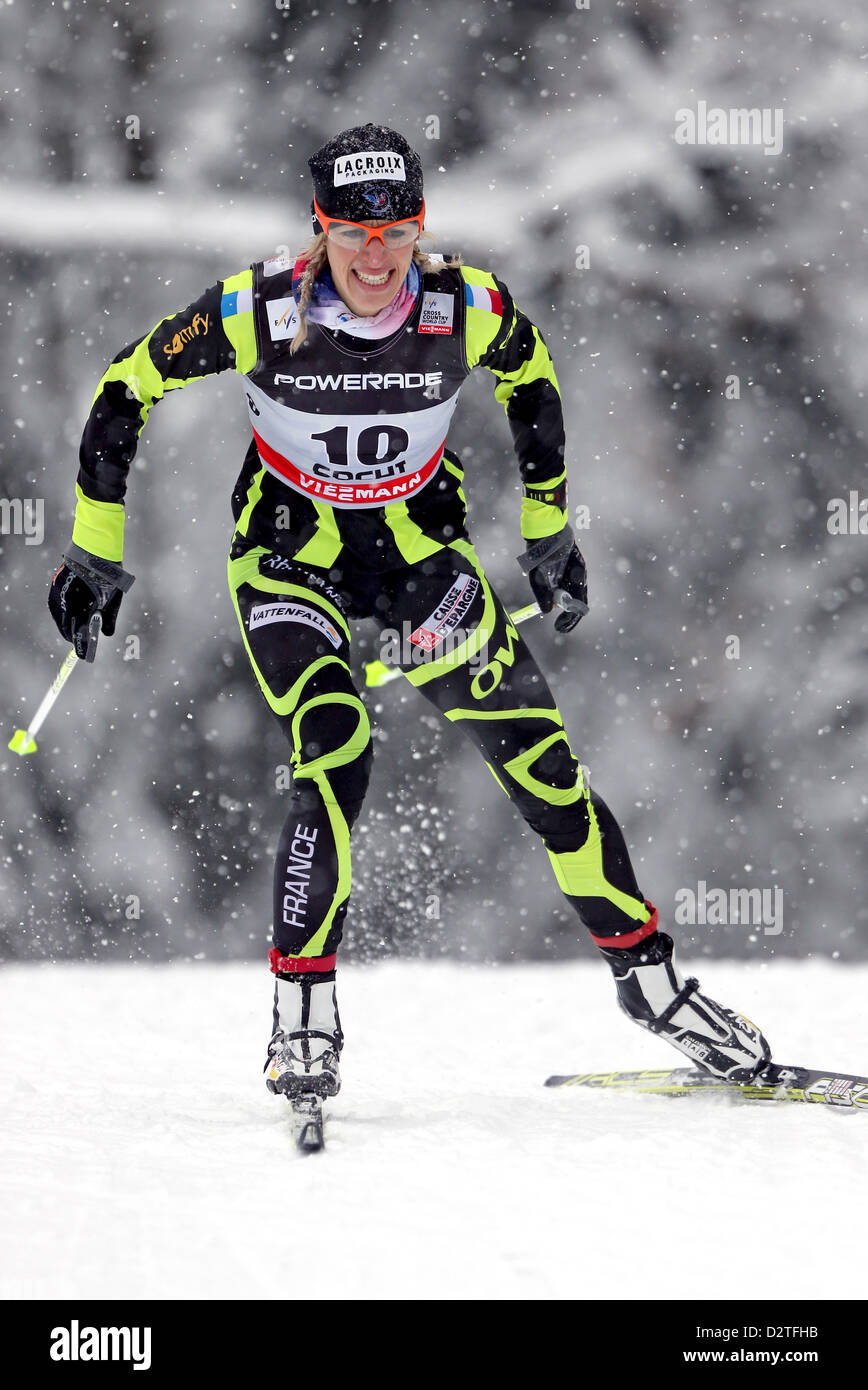 French cross-country skier Aurore Jean competes in the women's sprint at  the FIS Cross-Country Skiing World Cup at LAURA cross-country skiing and  biathlon Stadium in Sochi, Russia, 01 February 2013. The world