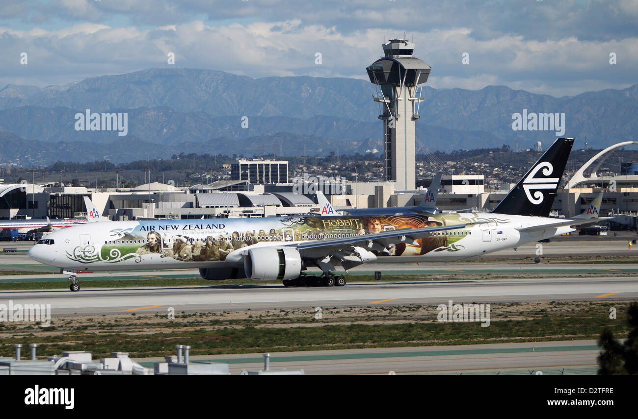 Air New Zealand Boeing 777-319 (ER) taxis at Los Angeles Airport on January 28, 2013. Stock Photo
