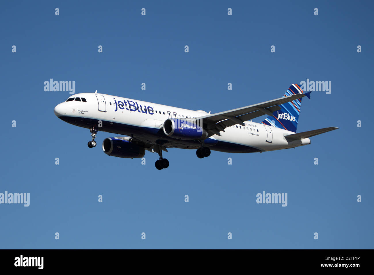 Jetblue Airbus A320-214 lands at Los Angeles Airport on January 28, 2013 Stock Photo