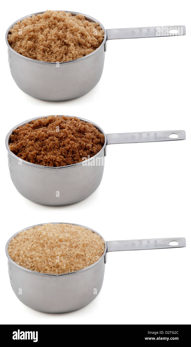 Different sugars light brown soft or muscovado, dark brown soft or