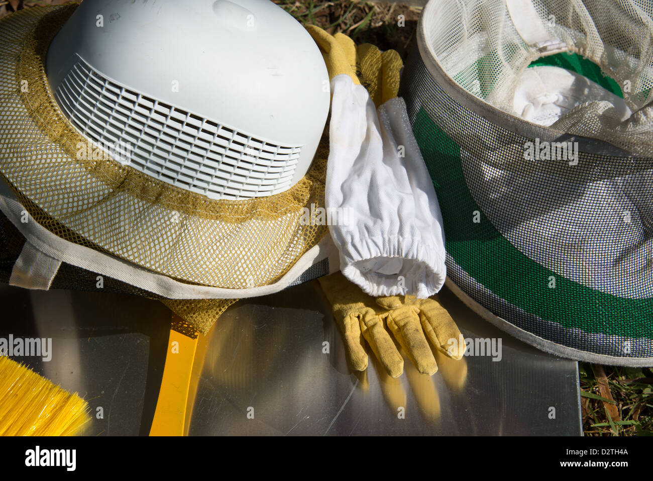 Hats, gloves, materials for insect, bees Stock Photo