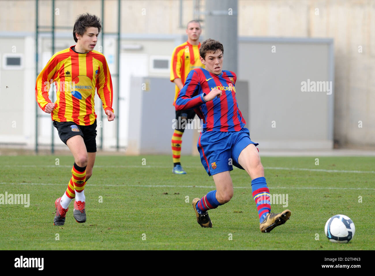 BARCELONA, SPAIN - JAN 24: Sergio Ayala plays with F.C Barcelona youth team against Sant Andreu. 2010. Stock Photo