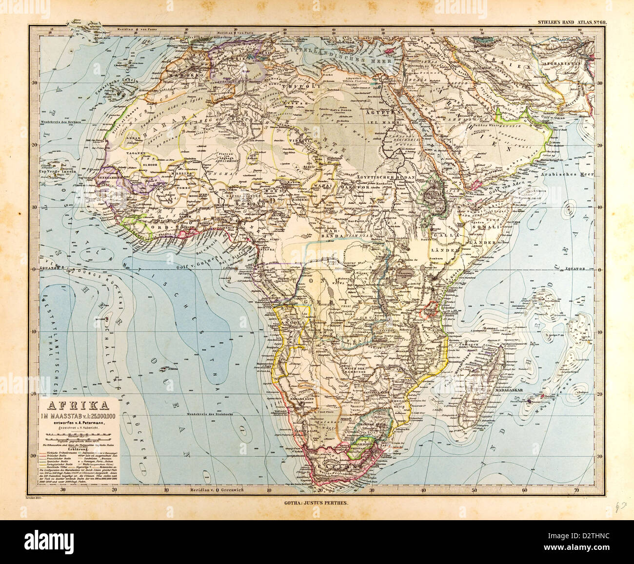 Africa  Map Gotha Justus Perthes Stock Photo