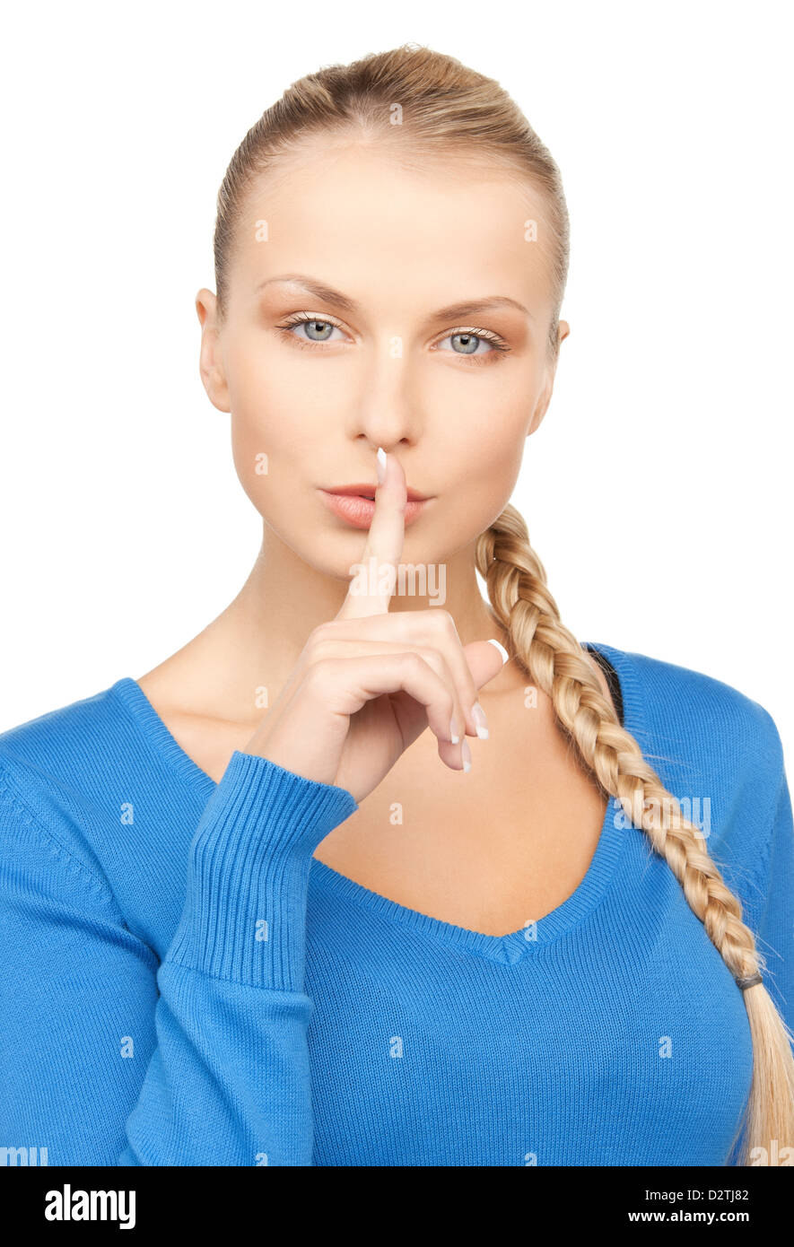 picture of woman with finger on lips Stock Photo - Alamy
