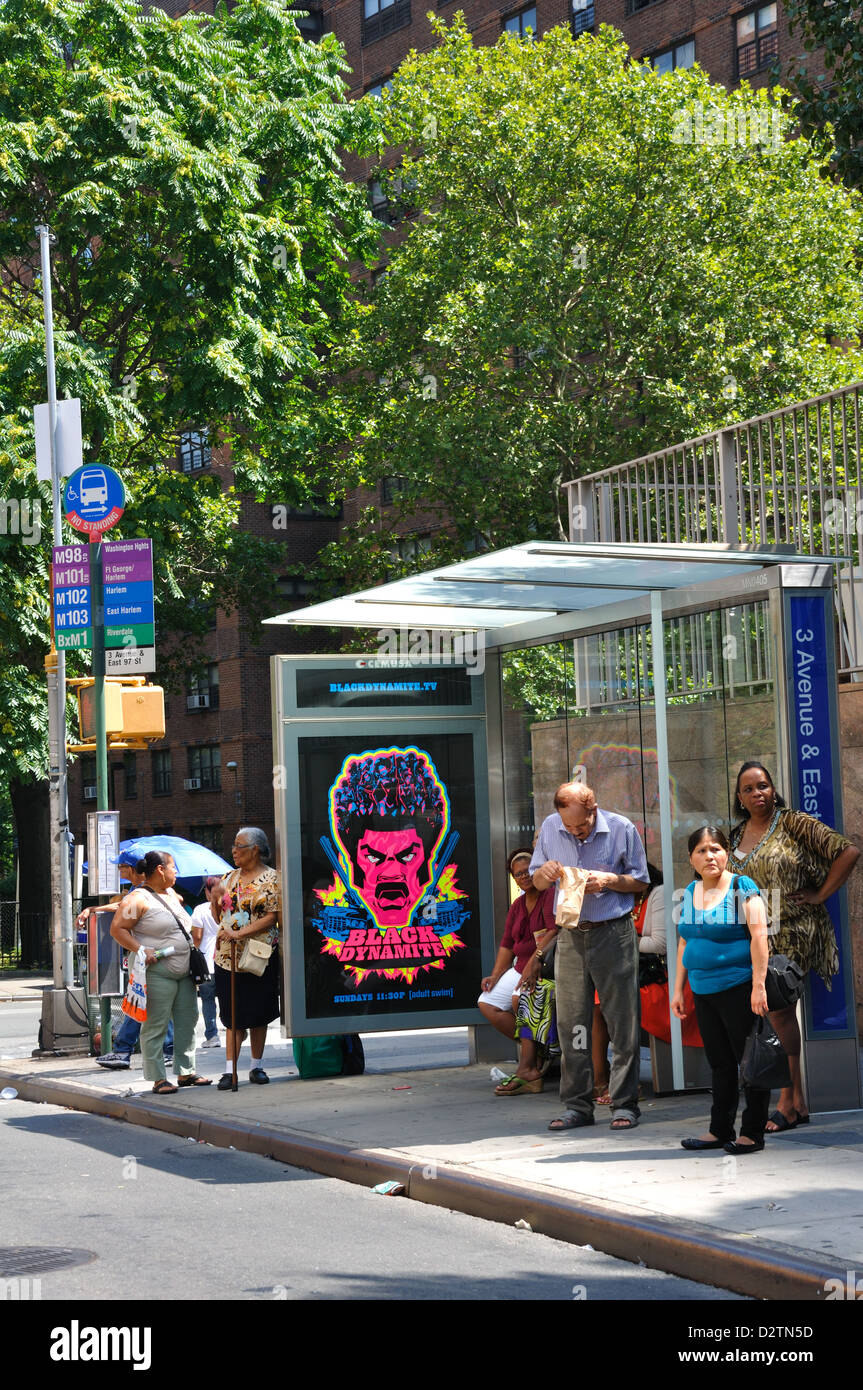Broadway bus stop, New York City, USA Stock Photo Alamy