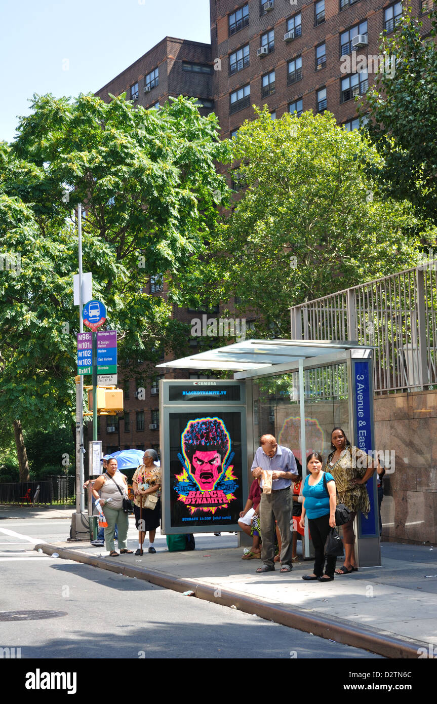Broadway bus stop, New York City, USA Stock Photo Alamy