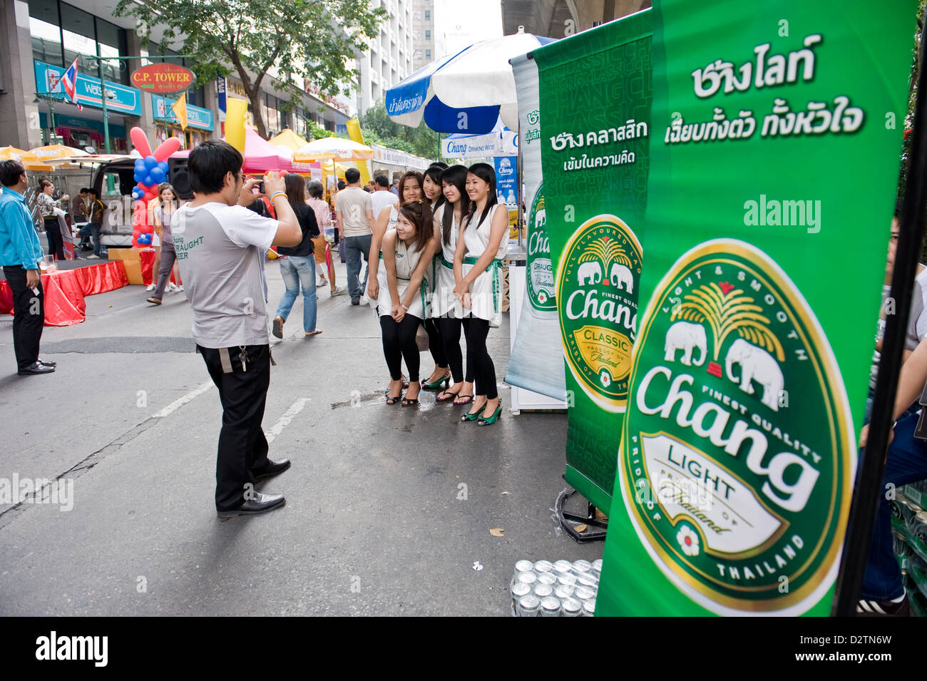 Bangkok, Thailand, street-level of Chang beer at the Sala Daeng Street Festival Stock Photo