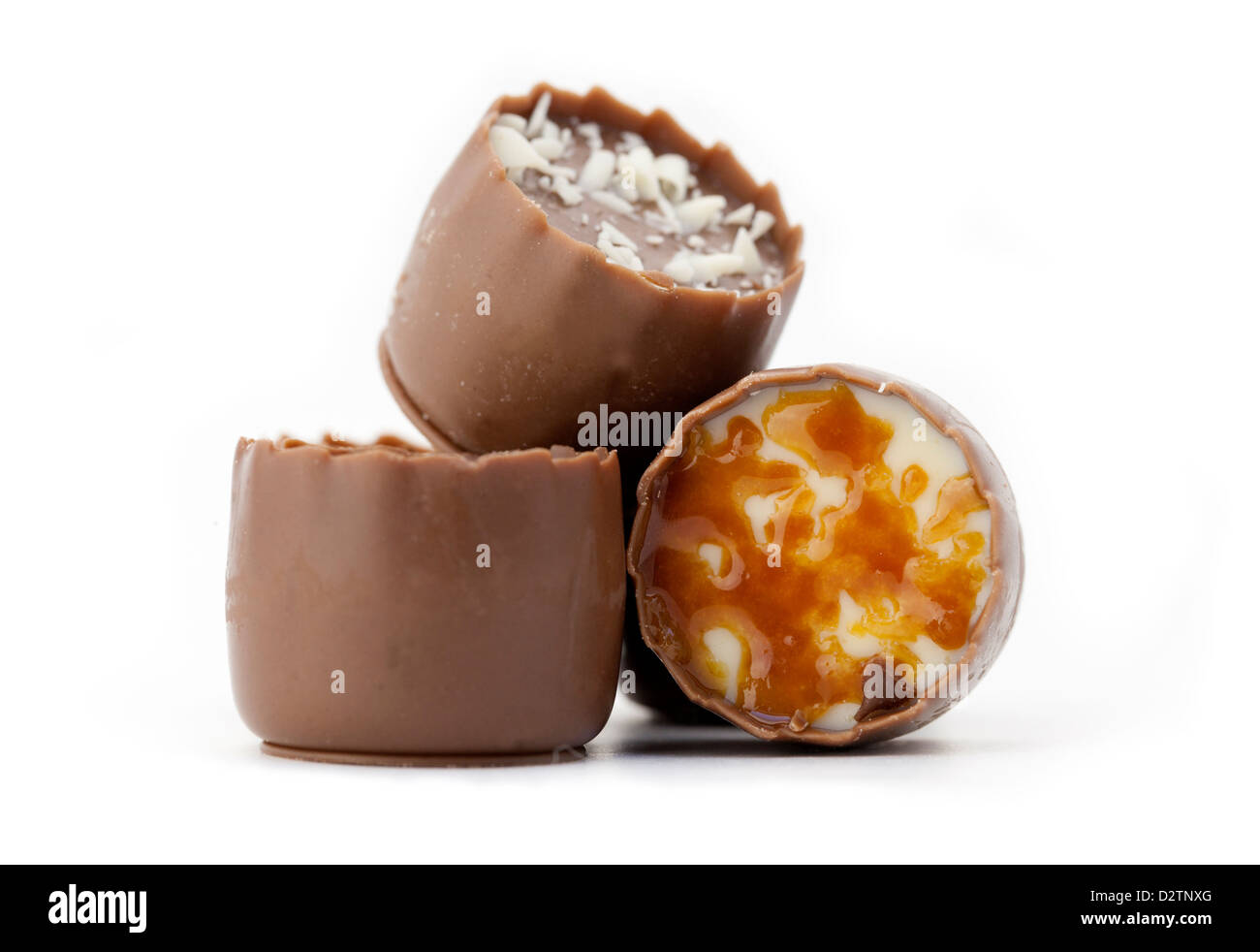 Close-up of chocolate candy assortment isolated on white background Stock Photo