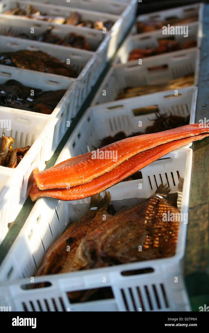 Fillet of a red smoked fish Stock Photo