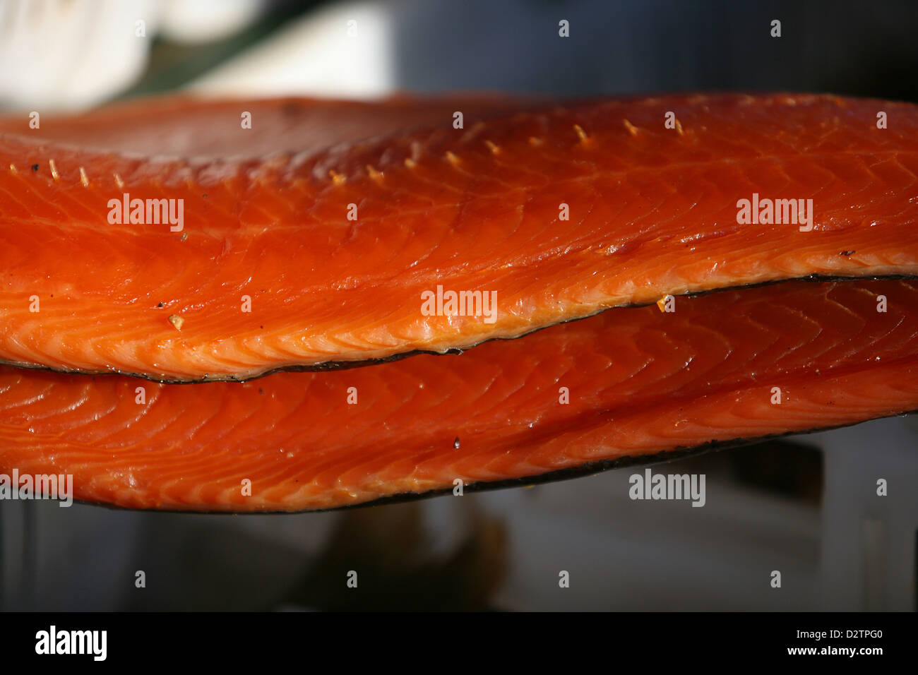 Fillet of a red smoked fish Stock Photo