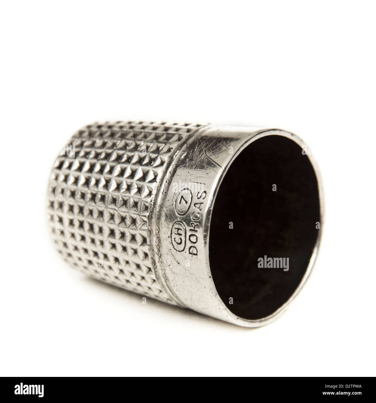 Vintage 'Dorcas' patented Sterling Silver thimble by Charles Horner of Halifax Stock Photo