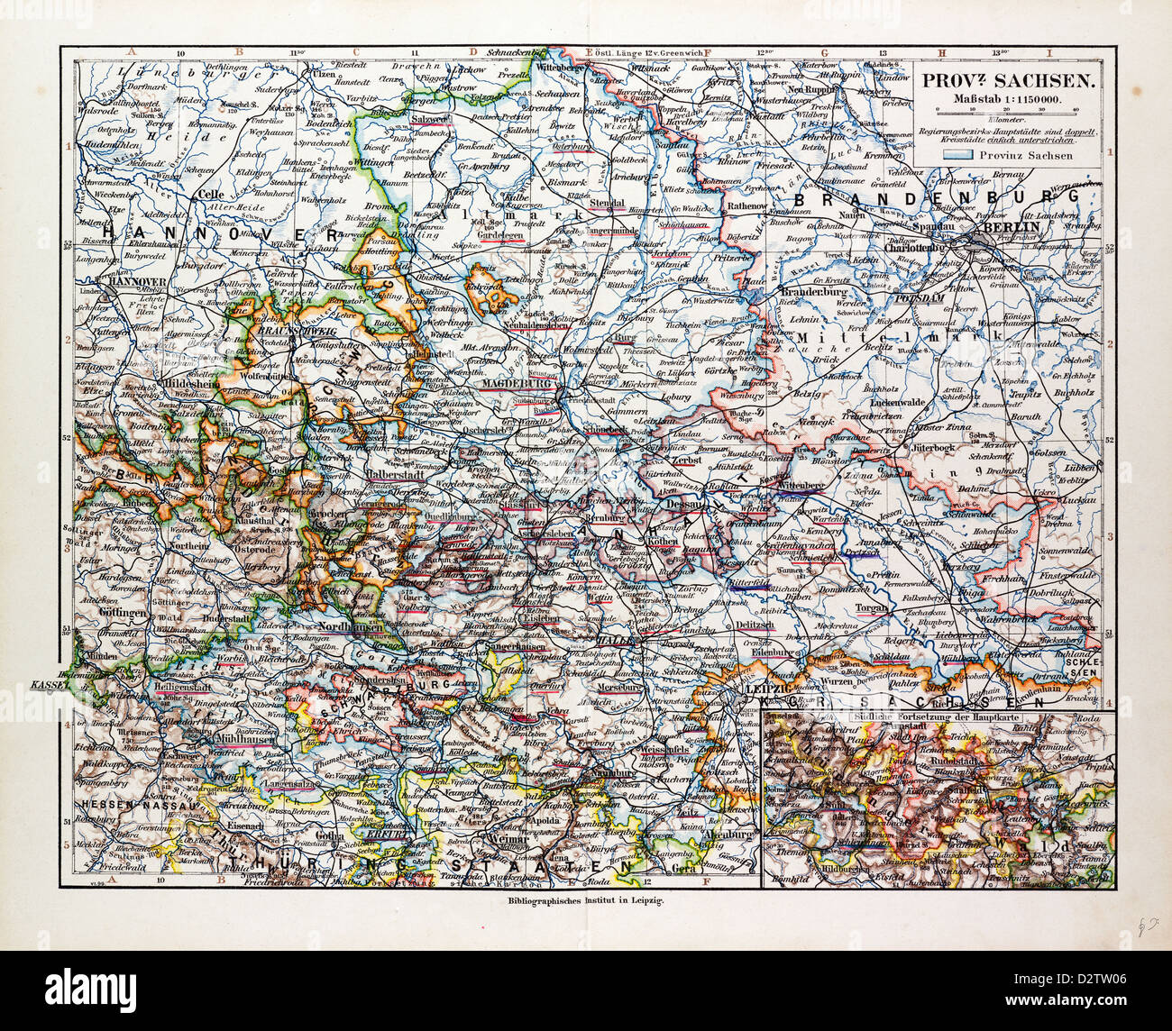 MAP OF SACHSEN-ANHALT SACHSEN SAXONY GERMANY 1899 Stock Photo