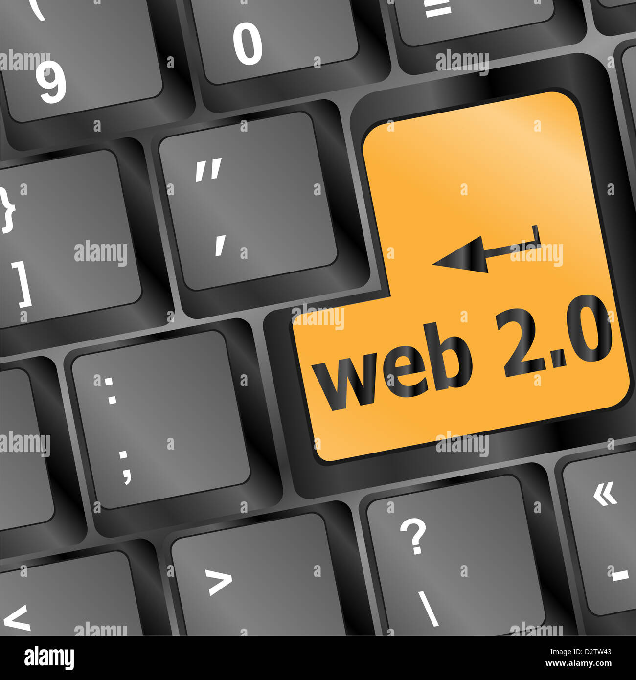 Web 2.0 computer key in yellow showing social medias Stock Photo