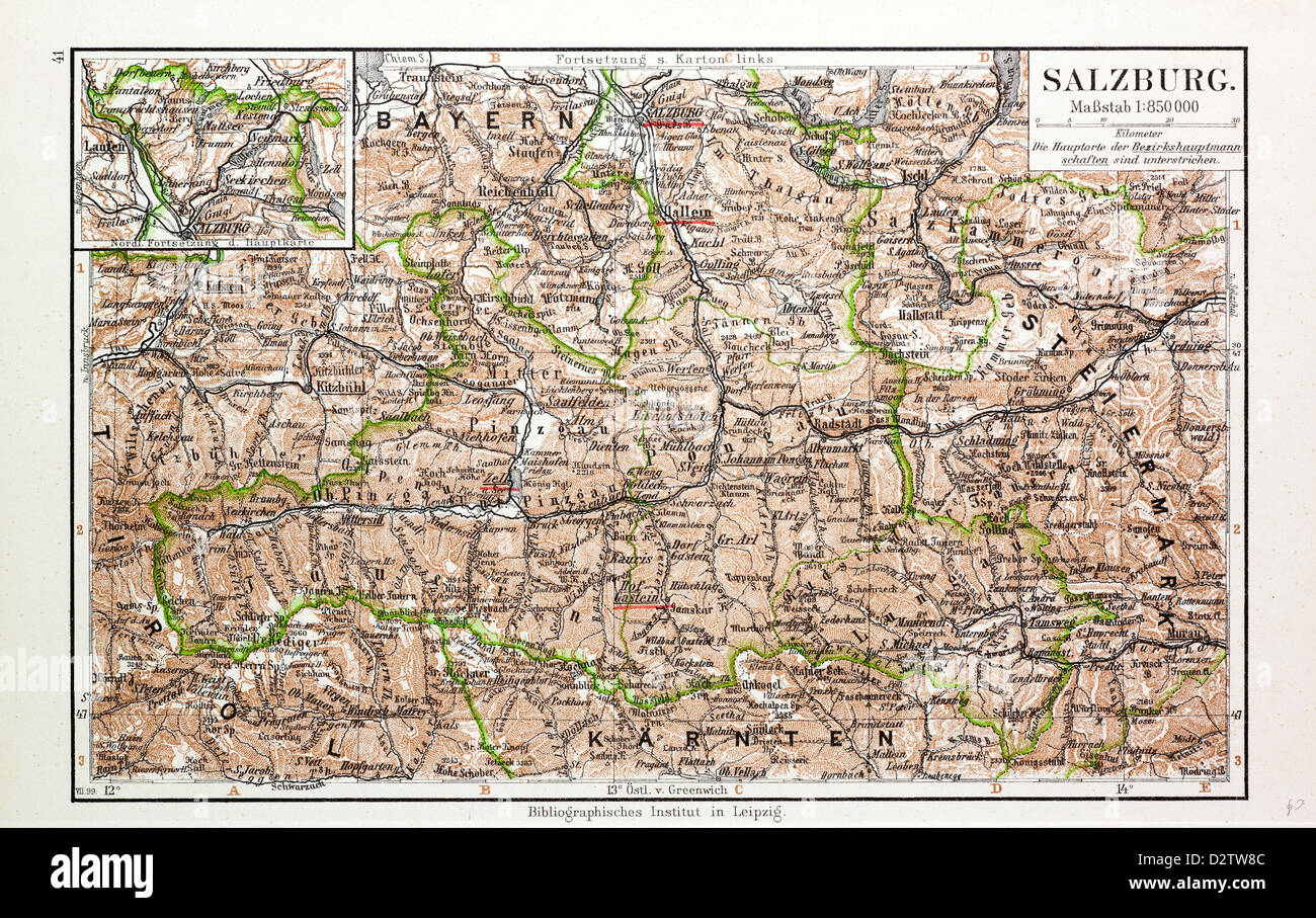 MAP OF SALZBURG AUSTRIA 1899 Stock Photo - Alamy