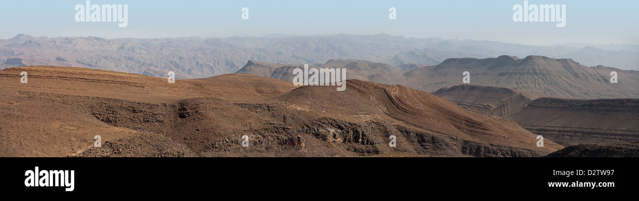 wide panorama of view over Atlas mountains Morocco showing different layers within the horizon Stock Photo