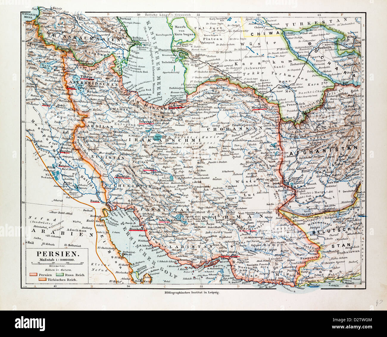 MAP OF IRAN 1899 Stock Photo