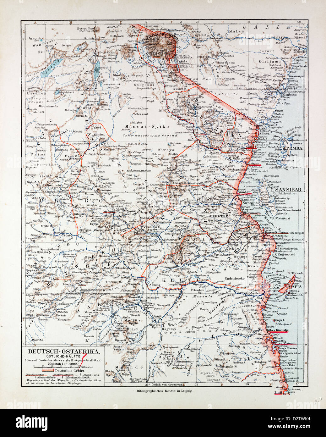 MAP OF TANZANIA KILIMANJARO 1899 Stock Photo