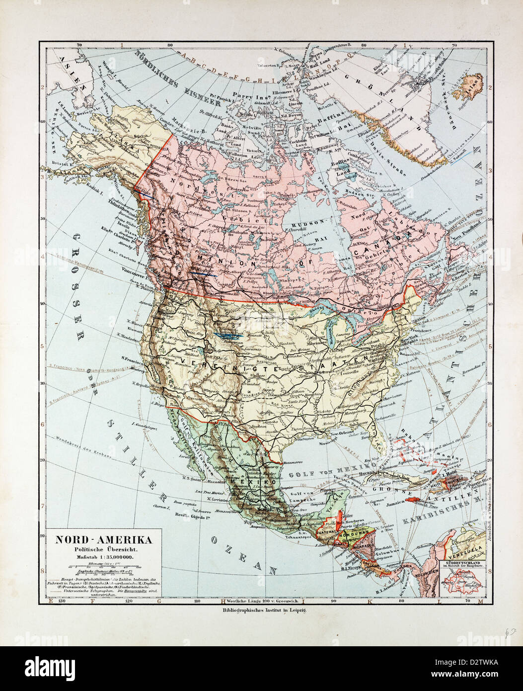 Map Of North America 1899 Stock Photo Alamy