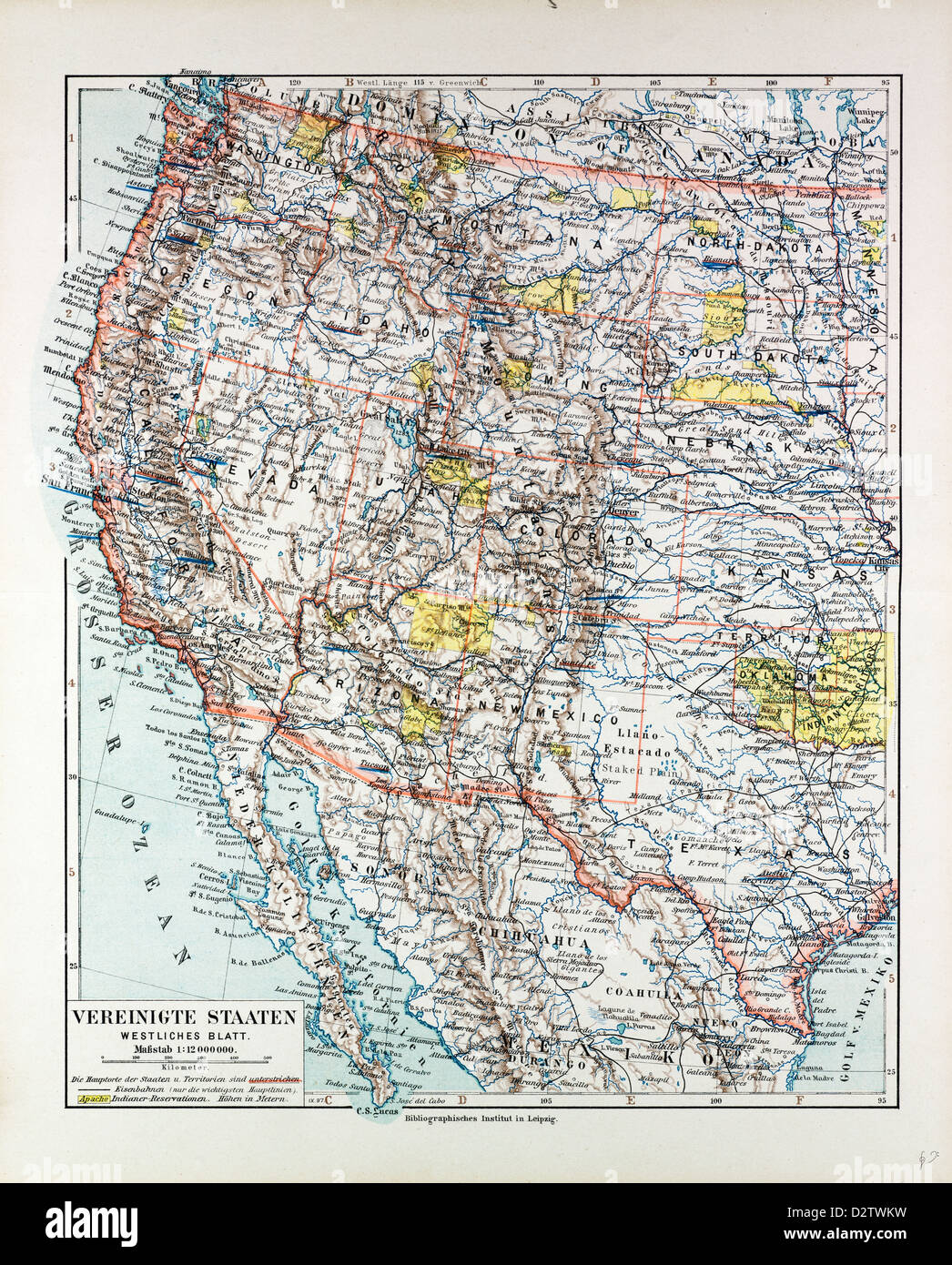MAP OF THE WESTERN PART OF THE UNITED STATES OF AMERICA 1899 Stock