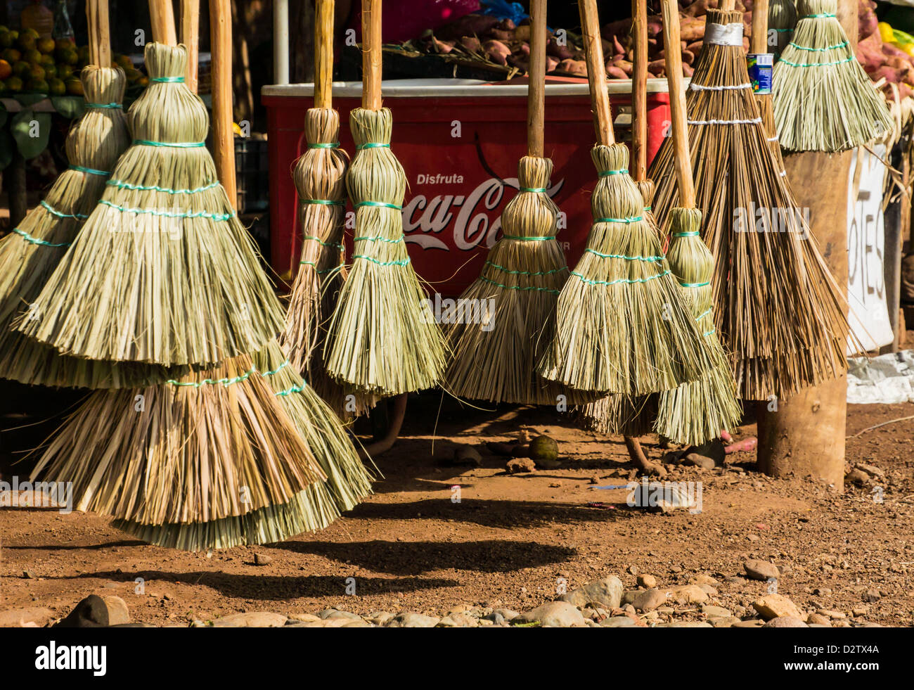 straw brooms rural Mexico Stock Photo